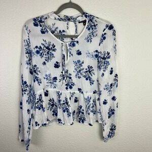 Kendall & Kylie Womens White Floral‎ Print Choker Neck Long Sleeve Top Size XS